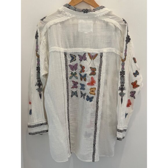 Johnny Was Women’s Boho Butterfly Embroidered Shirt Long Sleeve L White Cotton - Picture 3 of 11